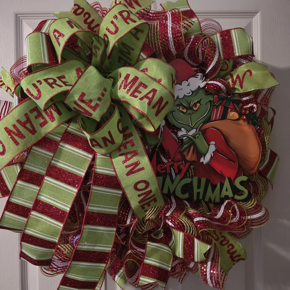 Festive Grinch Holiday Wreath with Red and Green Accents